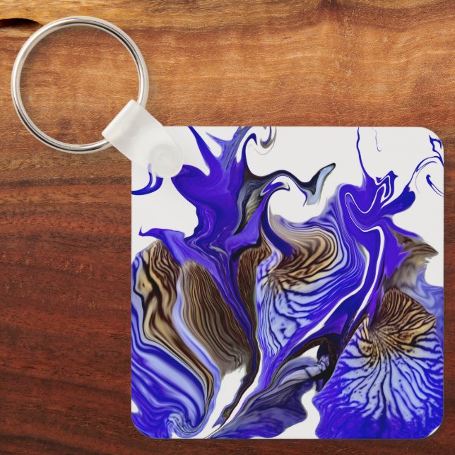 Purple Iris Flower Swirls Keychain (Front)