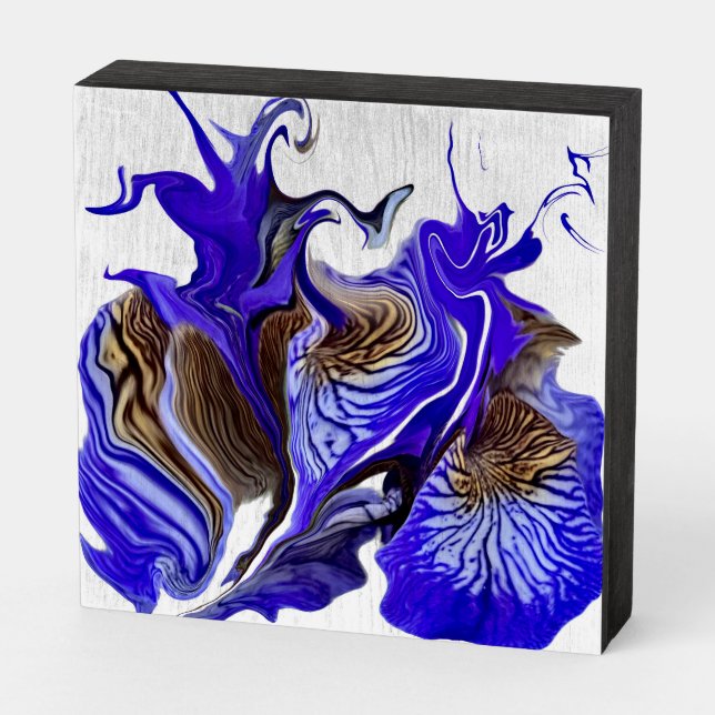 Purple Iris Flower Swirls Wooden Box Sign (Angled Horizontal)