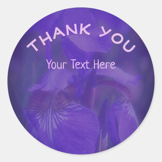 Purple Iris Flower Thank You Personalized Classic Round Sticker (Front)
