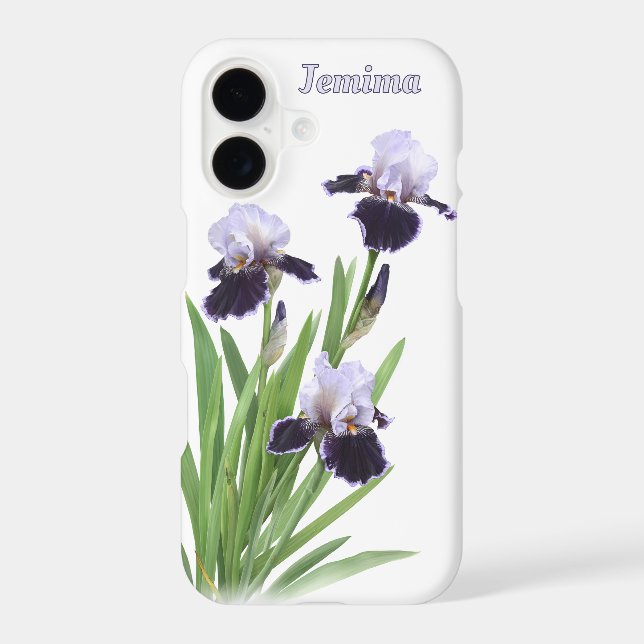 Purple Iris Flower Trio Botanical Art Personalized iPhone Case (Back)