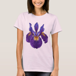 Purple Iris Flower Watercolor   Elegant Botanical  T-Shirt