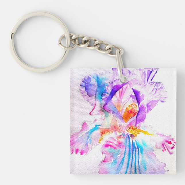 Purple iris Flower Wedding Favour Floral Flower Keychain (Front)