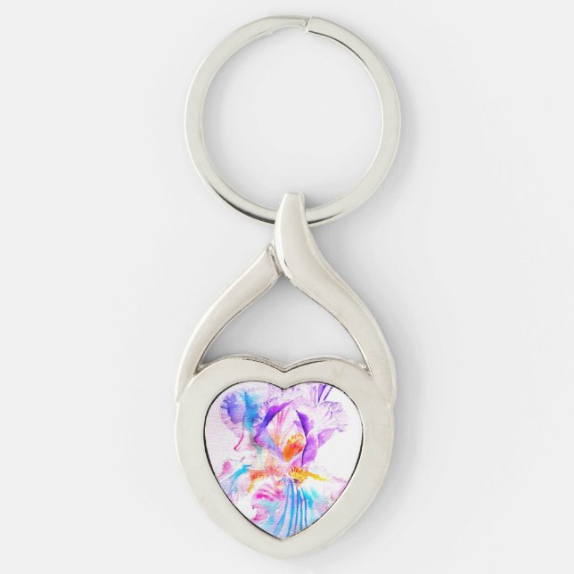 Purple iris Flower Wedding Favour Floral Flower Keychain (Front)