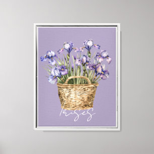 Purple Iris Flowers Basket Canvas Print