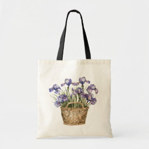 Purple Iris Flowers Basket Tote Bag