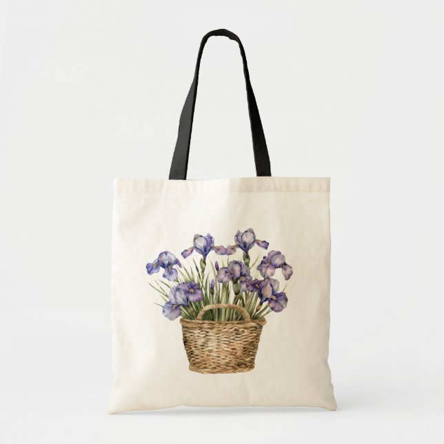 Purple Iris Flowers Basket Tote Bag (Front)