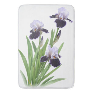 Purple Iris Flowers Botanical Art Bath Mat
