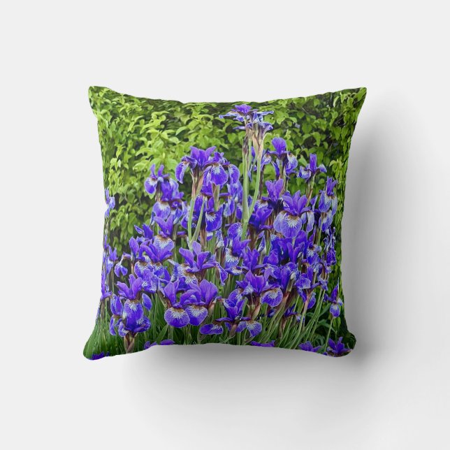 Purple Iris Flowers By The Sidewalk Throw Pillow (Back)