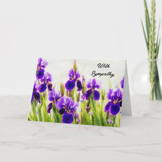 Purple Iris Flowers Floral Sympathy Card (Front)