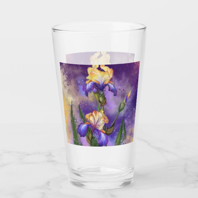 Purple Iris Flowers Glass - Painting (Front)