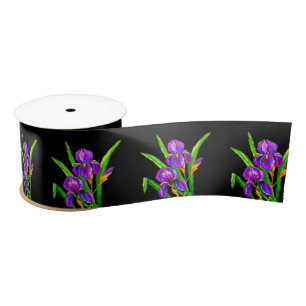 Purple Iris Flowers Irises Ribbon - Choose Color