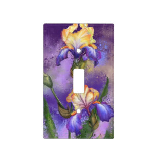 Purple Iris Flowers Light Switch Cover Painting