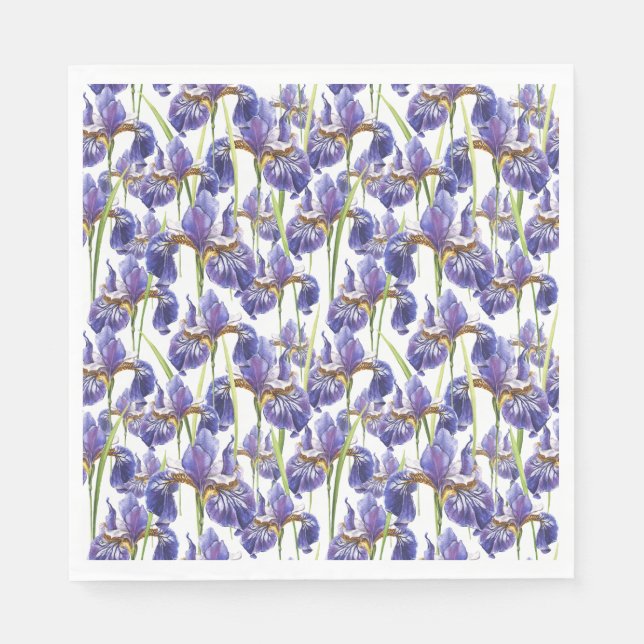 Purple Iris Flowers Napkins (Front)