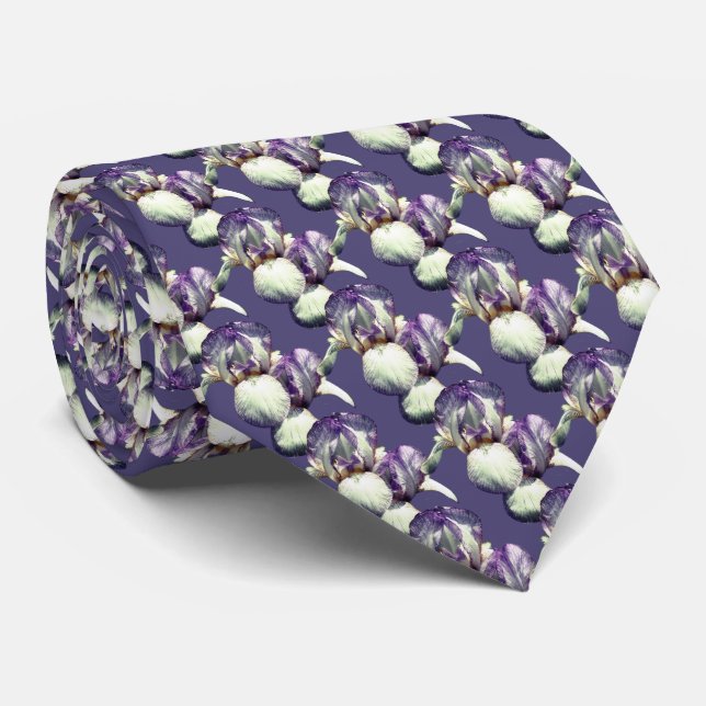 Purple Iris Flowers Nature Pattern  Neck Tie (Rolled)