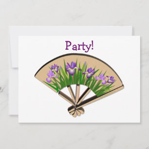 Purple Iris Flowers on Japanese Fan Design Invitation
