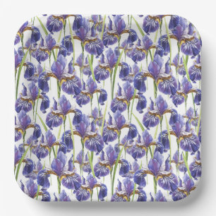 Purple Iris Flowers Paper Plates
