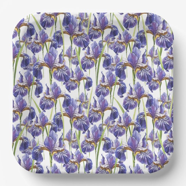 Purple Iris Flowers   Paper Plates (Front)