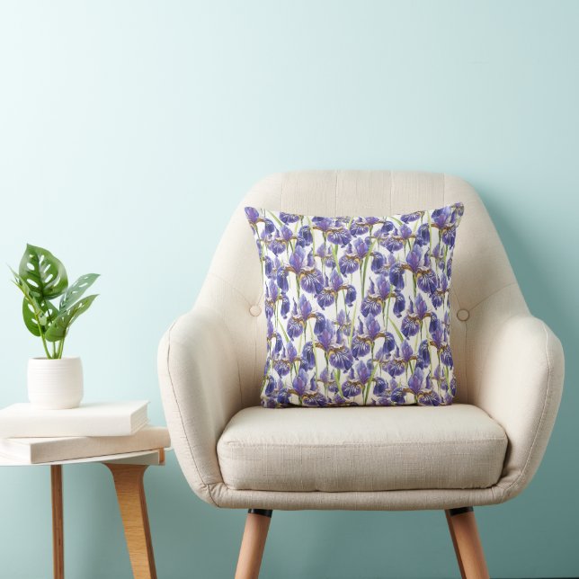 Purple Iris Flowers Throw Pillow (Chair)