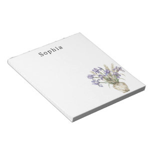Purple Iris Flowers Vase Personalized Name Notepad