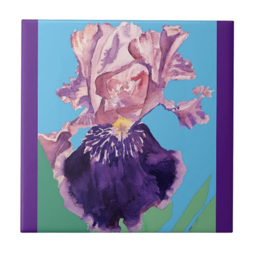 Purple Iris Flowers watercolor irises Ceramic Tile