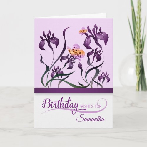 Purple Iris Garden Birthday with Name Card