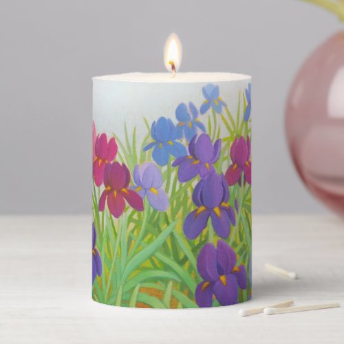 Purple Iris Garden Flowers Pillar Candle