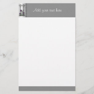 Purple Iris Garden Gate Stationery with Silver