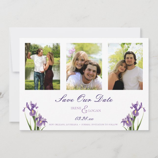Purple Iris Garden Photo Save the Date (Front)