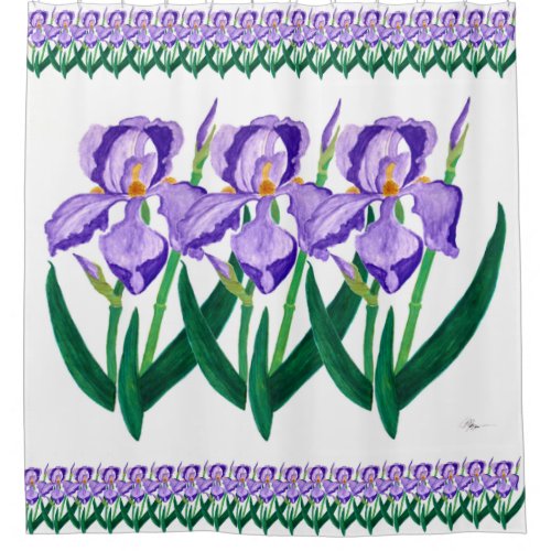 Purple Iris Garden with Iris Trim Shower Curtain