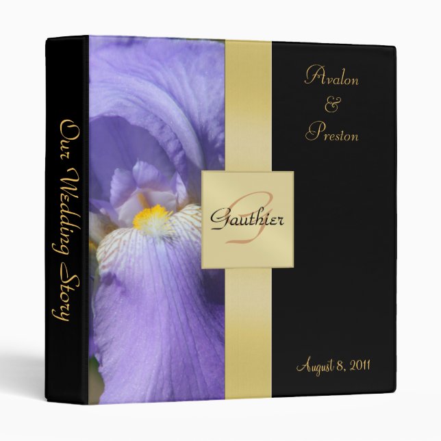 Purple Iris Gold Monogram Ribbon Binder (Front/Spine)