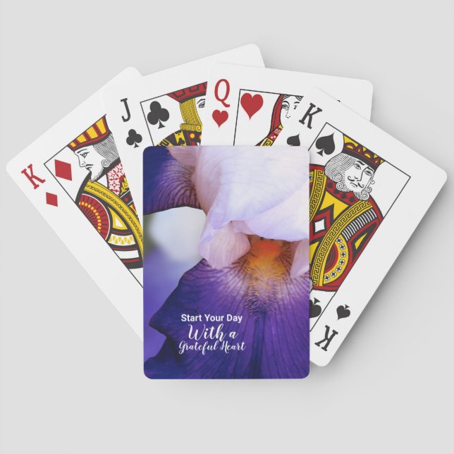 Purple Iris Grateful Heart Quote Poker Cards (Back)