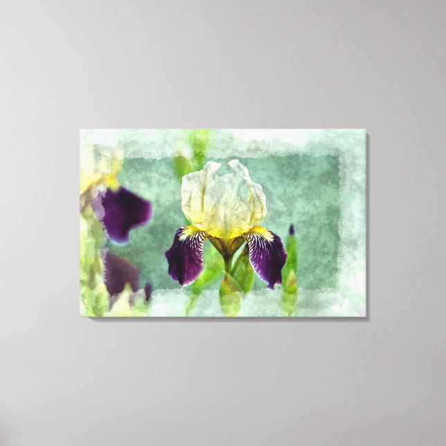 Purple Iris Impressionist Floral Painting Art Canvas Print (Front)