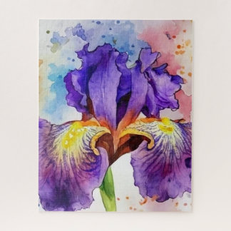 Purple Iris in Watercolor Jigsaw Puzzle