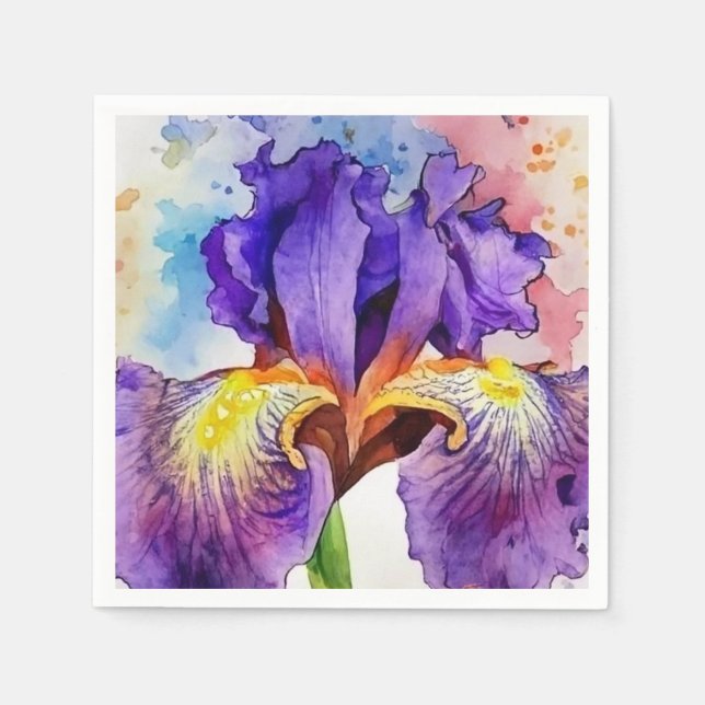 Purple Iris in Watercolor Napkins (Front)