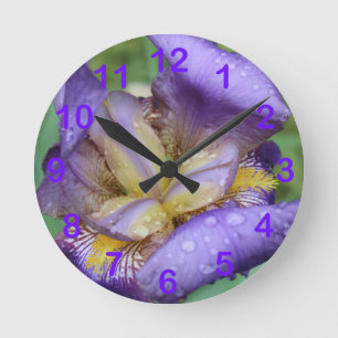 Purple Iris (Iris Germanica) Round Clock