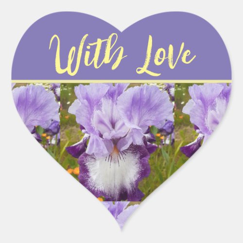 Purple Iris Irises floral flower Art With Love Heart Sticker