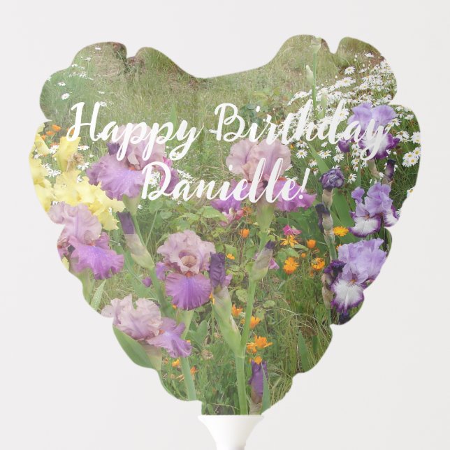 Purple Iris Irises Flower Happy Birthday Balloon (Front)