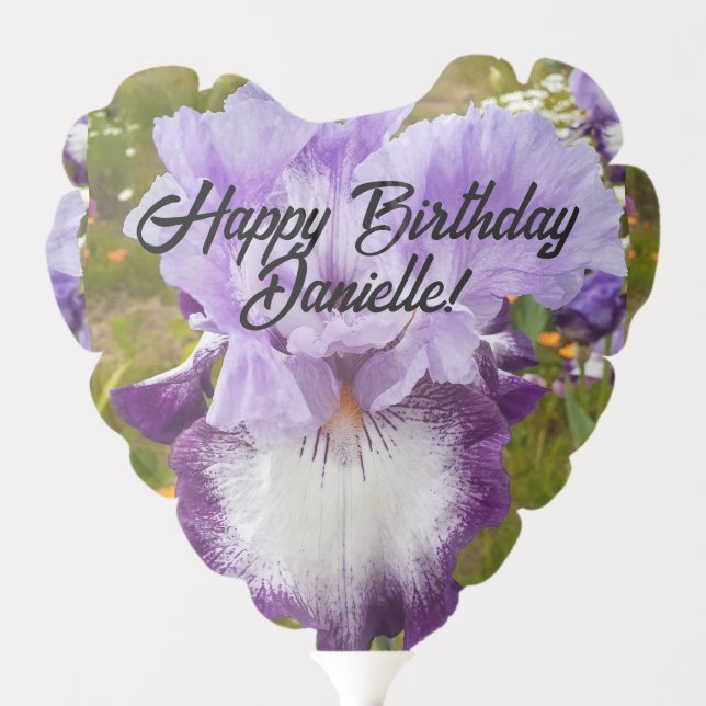 Purple Iris Irises Flower Happy Birthday Balloon (Front)