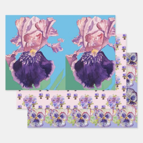 Purple Iris Irises flower Watercolor Painting Wrapping Paper Sheets