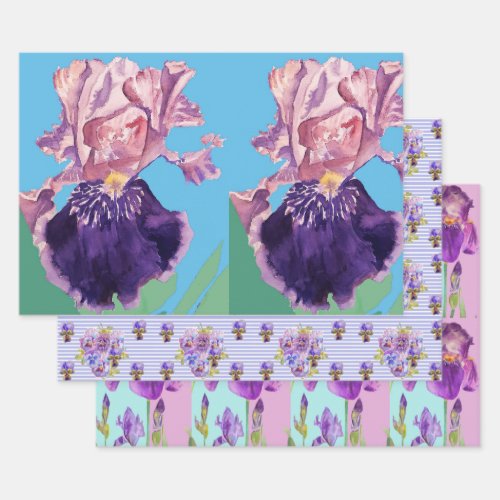 Purple Iris Irises flower Watercolor Painting Wrapping Paper Sheets