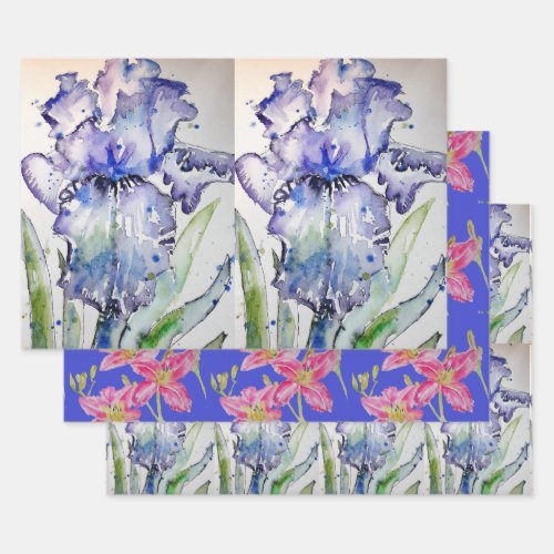 Purple Iris irises flowers Watercolor Painting Art Wrapping Paper Sheets