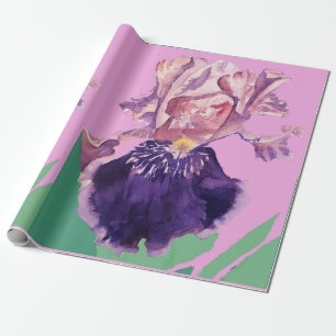 Purple Iris irises flowers Watercolor Wrapping Paper