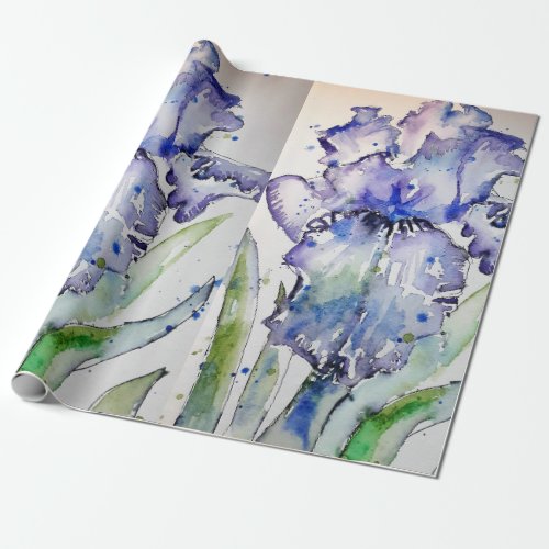 Purple Iris irises flowers Watercolor Wrapping Wrapping Paper