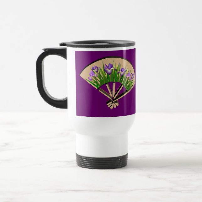 Purple Iris Japanese Fan Design Travel Mug(purple) Travel Mug (Left)
