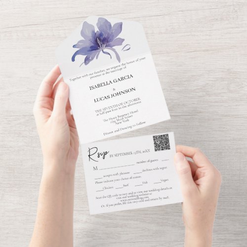 Purple Iris Leaves Wedding All In One Invitation