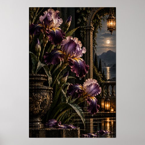 Purple Iris Moonlit Garden Wall Art