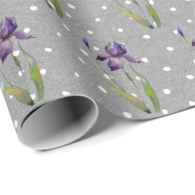 Purple Iris on Polka Dots Wrapping Paper (Roll Corner)