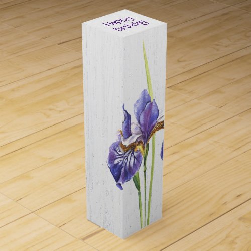 Purple Iris On Whitewashed Wood Wine Box