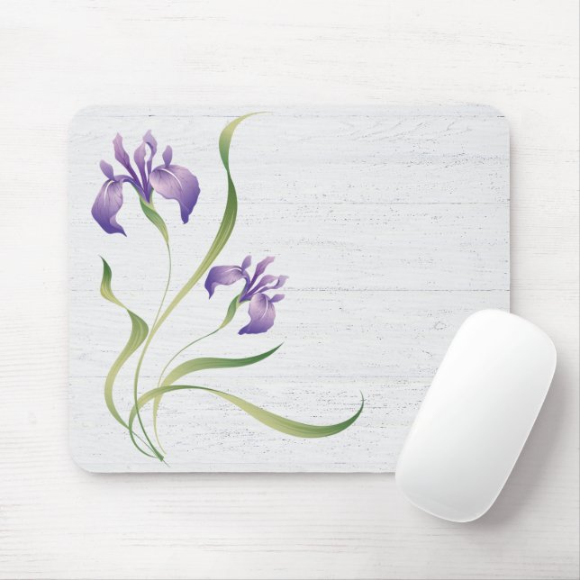 Purple Iris On Wood Mouse Pad (With Mouse)