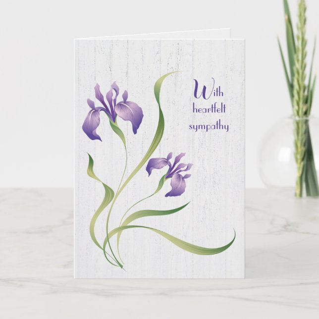 Purple Iris On Wood Sympathy Card (Front)